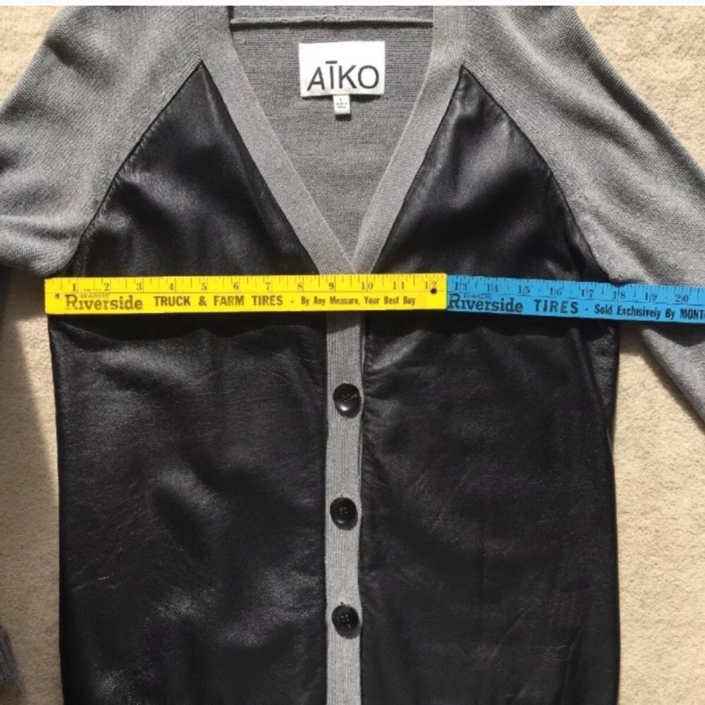 Aiko Grey Cashmere Leather Paneled Cardigan, Sz L - Picture 6 of 7